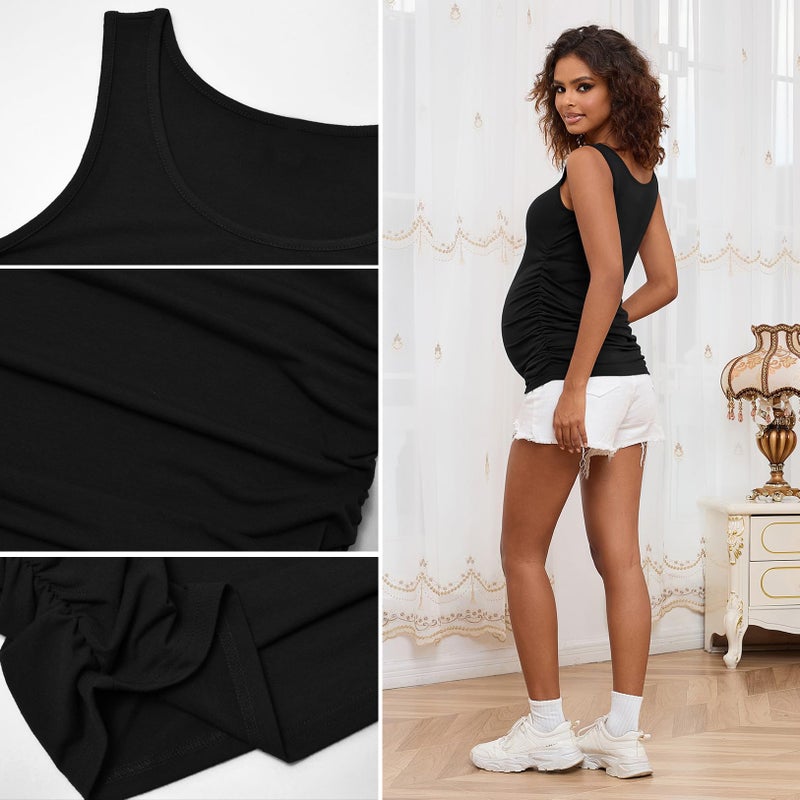 Bhome Maternity Tank Top Sleeveless Tshirt Pregnancy Tee Black S - Image 5